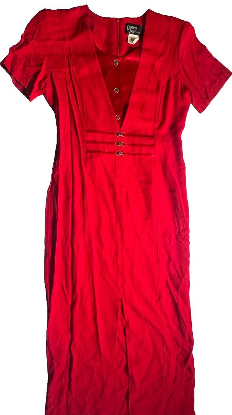 Vintage Dream Joy Fashions Red Mandarin Frog Closure Dress Women’s Size 5/6 USA